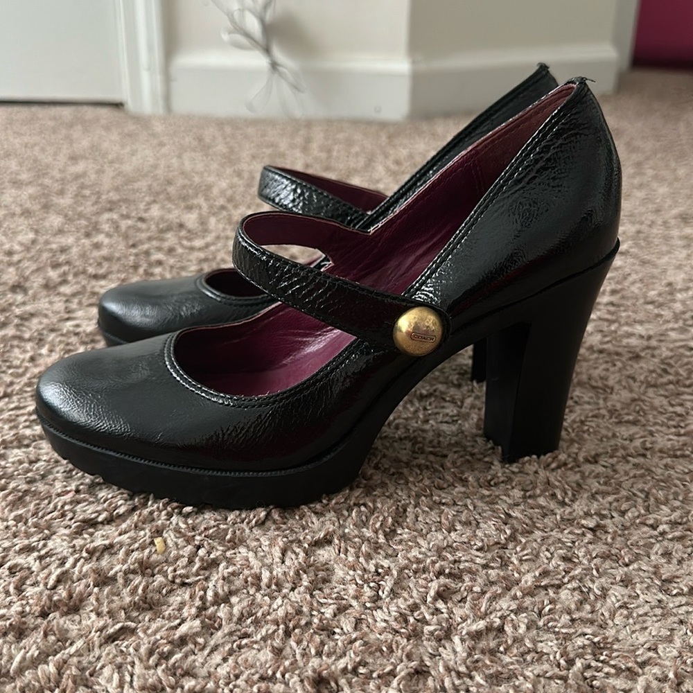 Black Leather Coach Heels Size 5